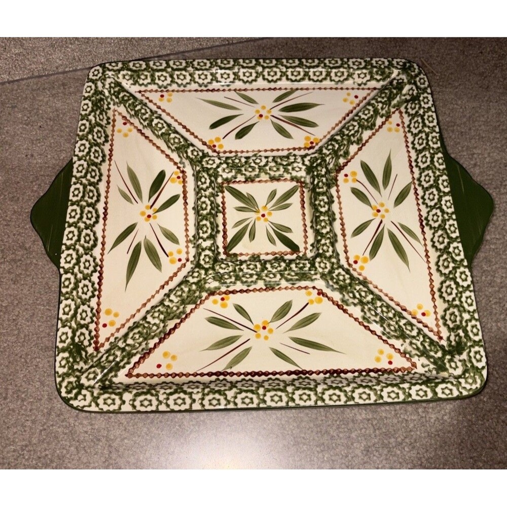 Temptations Old World Green - 5 Section Vegetable Serving Tray - 14 1/2" Square